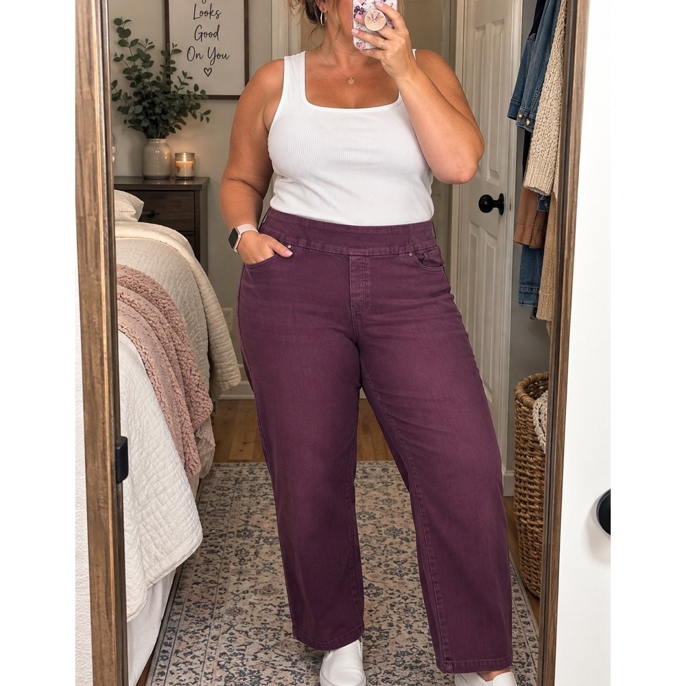 Coldwater Creek Pull On Jeans 24W Purple Plum Straight Leg Stretch Denim NWOT